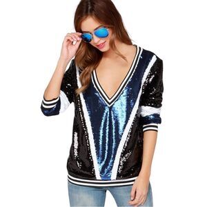 New Show Some Spirit Blue Sequin Sweater Size Medium